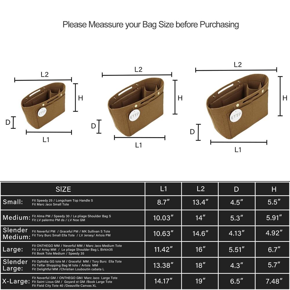 7569 Purse Organizer Insert For Handbags Felt Tote Bag Organizer Insert - Picture 3 of 7